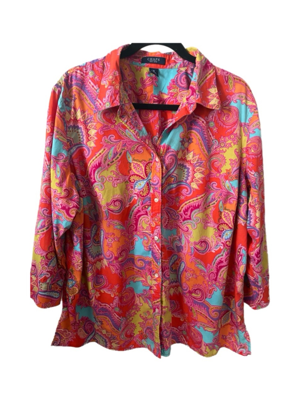 Chaps Women's Bright Coral Turquoise Paisley Button-Down Shirt